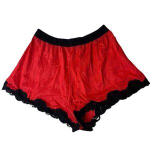 Vintage Union Made Snowden PJ Shorts‎ Red Black Lace Feminine Romantic Pajama